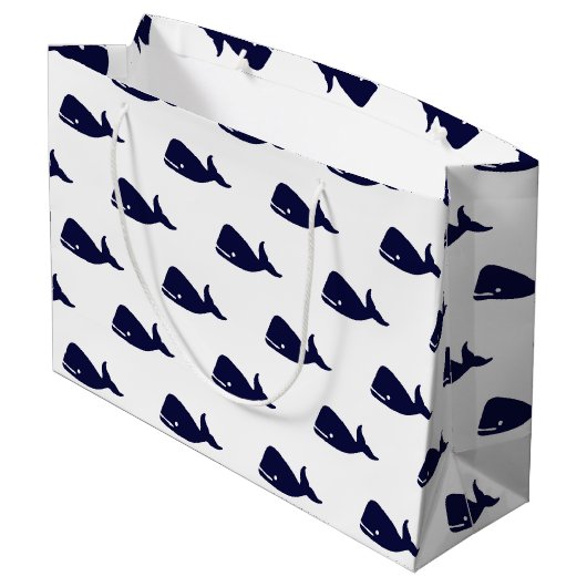 Kute Little Navy Blue Whale Pattern on White Large Cadeautasje (Achterkant Gekanteld)