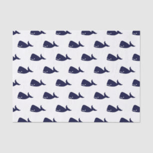 Kute Little Navy Blue Whale Pattern on White Tissuepapier