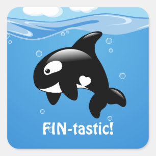 Kute Little Orca Whale Fin-tastic (Fantastic) Vierkante Sticker