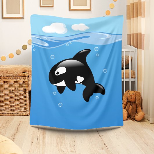 Kute Little Orca Whale in Ocean Fleece Deken