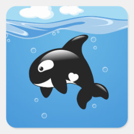 Kute Little Orca Whale in Ocean Vierkante Sticker