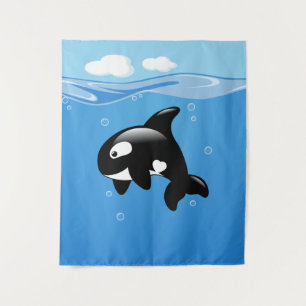 Kute Little Orca Whale in Ocean Wandkleed
