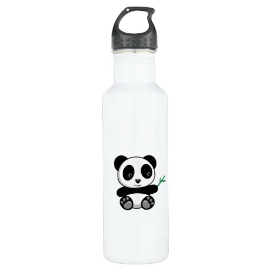 Kute Little Panda met een Bamboe Stick Waterfles (Voorkant)