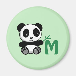 Kute Little Panda met een Bamboo Stick Monogram Magneet