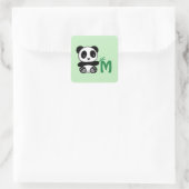 Kute Little Panda met een Bamboo Stick Monogram Vierkante Sticker (Tas)