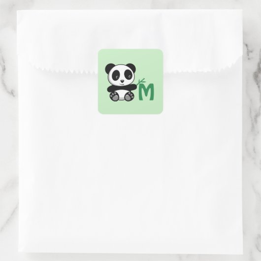 Kute Little Panda met een Bamboo Stick Monogram Vierkante Sticker (Tas)