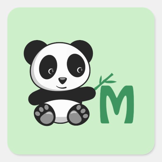 Kute Little Panda met een Bamboo Stick Monogram Vierkante Sticker (Voorkant)
