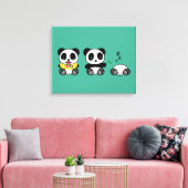 Kute Little Pandas on Green Canvas Afdruk (Insitu (Woonkamer))