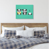 Kute Little Pandas on Green Canvas Afdruk (Insitu (Slaapkamer))
