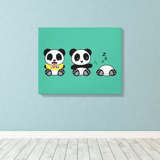 Kute Little Pandas on Green Canvas Afdruk (Insitu (Houten vloer))