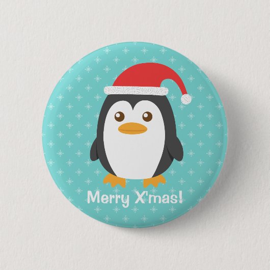 Kute Little Penguin met Santa Hat Xmas Button (Voorkant)