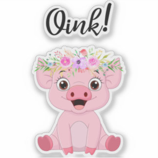Kute Little Pig met een Floral Crown Sticker
