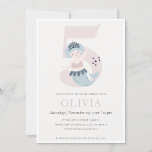 Kute Little Pink Blue Mermaid 5th Birthday Invite Bedankkaart