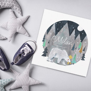 Kute Little Polar Beer Birth Notice Bedankkaart