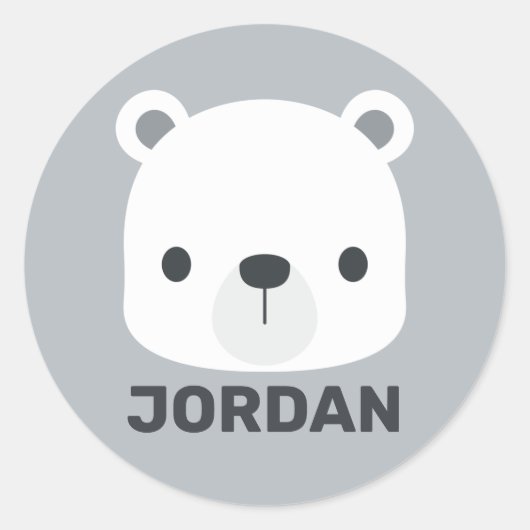 Kute Little Polar Beer met Persoonlijke naam Ronde Sticker (Voorkant)