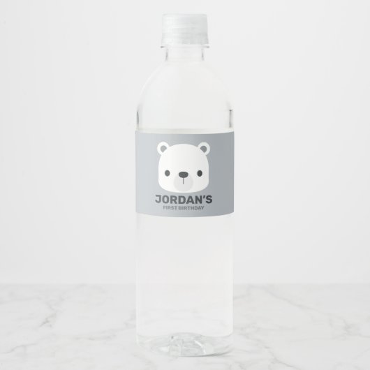 Kute Little Polar Beer met Persoonlijke naam Waterfles Etiket (Voorkant)