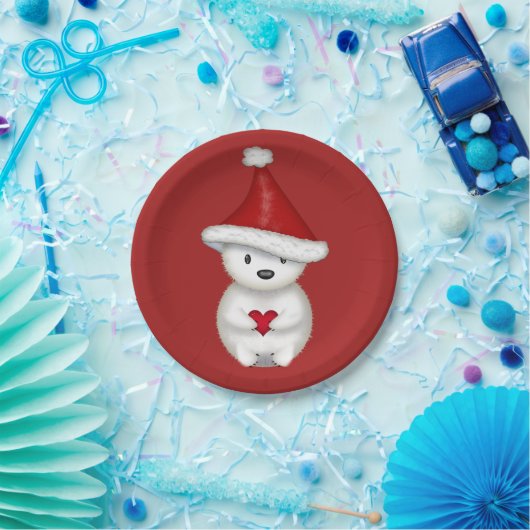 Kute Little Polar Beer with Heart Papieren Bordje (Feest)