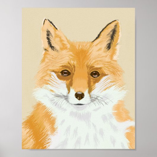Kute Little Red Fox - transparant op beige. Poster (Voorkant)
