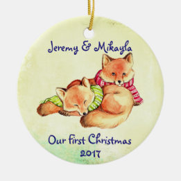 Kute Little Red Foxes "Our First Kerstmis" Keramisch Ornament
