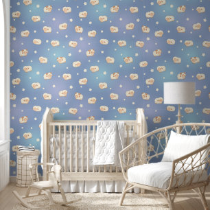 Kute Little Sheep Pattern on Blue Behang