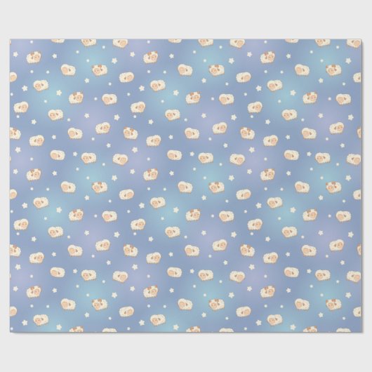 Kute Little Sheep Pattern on Blue Cadeaupapier (Vlak)