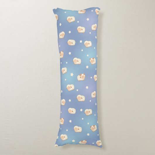 Kute Little Sheep Pattern on Blue Lichaamskussen (Voorkant Verticaal)