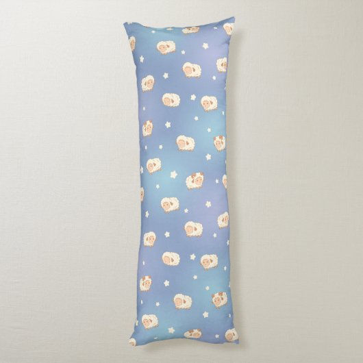 Kute Little Sheep Pattern on Blue Lichaamskussen (Achterkant (Verticaal))