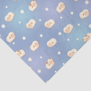 Kute Little Sheep Pattern on Blue Tissuepapier