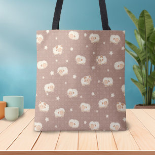 Kute Little Sheep Pattern on Brown Draagtas