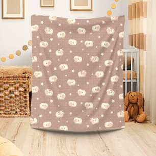 Kute Little Sheep Pattern on Brown Fleece Deken