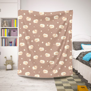 Kute Little Sheep Pattern on Brown Sherpa Deken