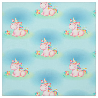 Kute Little Sitting Pink Unicorn Stof