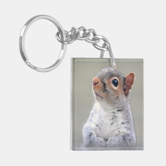 Kute Little Soft and Fluffy Grey Squirrel Sleutelhanger (Voorkant Links)