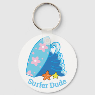 Kute Little Surfer Dude Surfboard en Wave Sleutelhanger