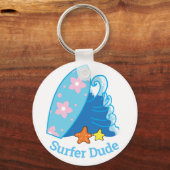 Kute Little Surfer Dude Surfboard en Wave Sleutelhanger (Achterkant)