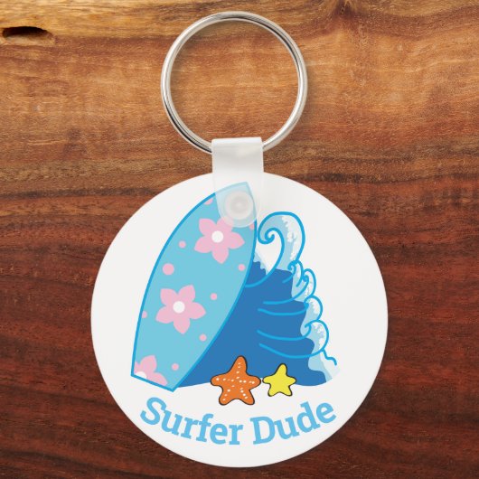 Kute Little Surfer Dude Surfboard en Wave Sleutelhanger (Achterkant)