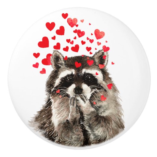 Kute Little Waterverf Raccoon Bwaring Kisses Fun Keramische Knop (Voorkant)