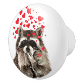 Kute Little Waterverf Raccoon Bwaring Kisses Fun Keramische Knop (Rechts)