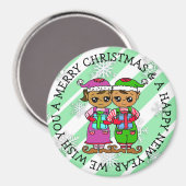 Kute Little Whimsical Elves kerst Magneet (Voorkant / Achterkant)