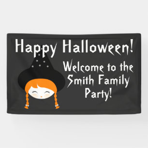 Kute Little Witch met Pet & sterren Spandoek