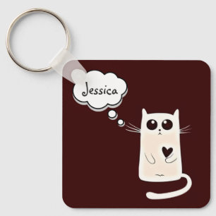 Kute Lonely Hearts Cat Personalized Sleutelhanger