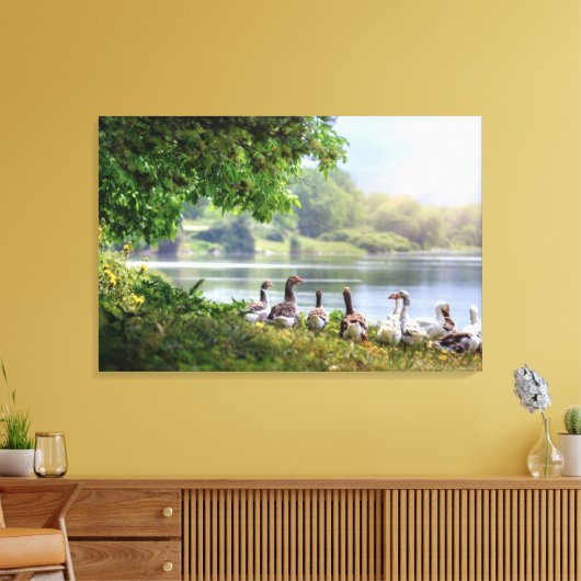 Kute lot van het bos van het geese meer canvas afdruk (Insitu (Woonkamer))