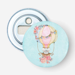 Kute luchtballon met Beer Waterverf Fles O Button Flesopener