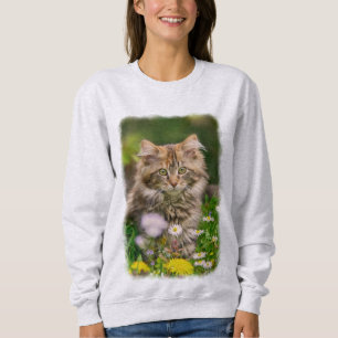 Kute Maine Coon Kitten Cat Flower Meadow - klassie Trui