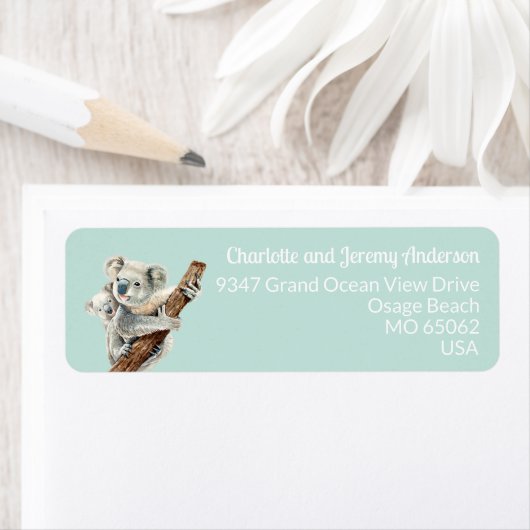 Kute mama en Baby waterverf Koala op lichtgroen Etiket (Insitu)