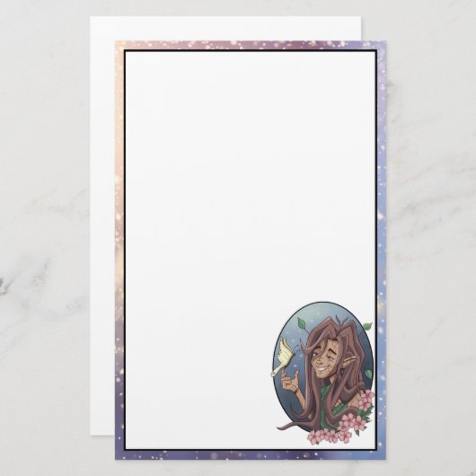 Kute manale Elf en Bleke Cream Butterfly Briefpapier (Voorkant / Achterkant)