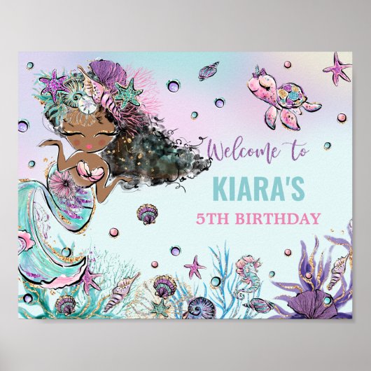 Kute Mermaid Birthday onder Zee Pool Welcome P Poster (Voorkant)
