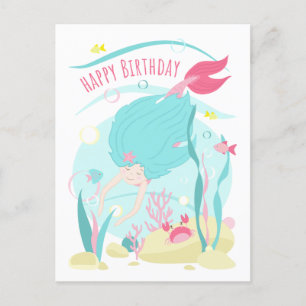 Kute Mermaid Diving onder het Zee Feestdagenkaart