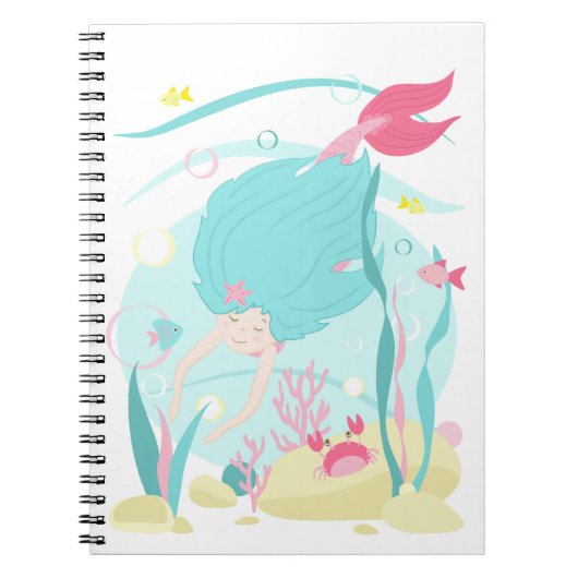 Kute Mermaid Diving onder het Zee Notitieboek (Voorkant)