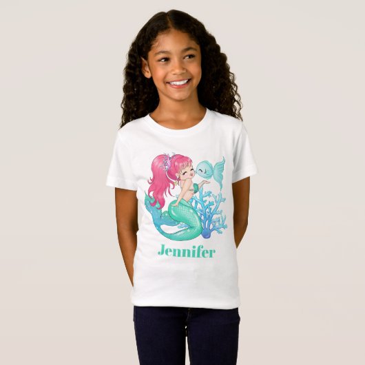 Kute mermaid en vis voeg de naam t-shirt toe (Voorkant volledig)